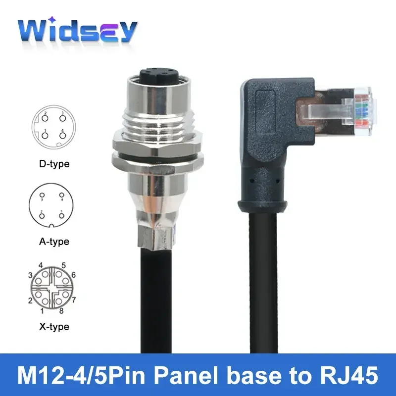 M12 D-type 4Pin Panel Type Socket to RJ45 Connector 8Pin X-type Shield Network Plug A-code PG9 5pin to pj45 Straight Elbow Head