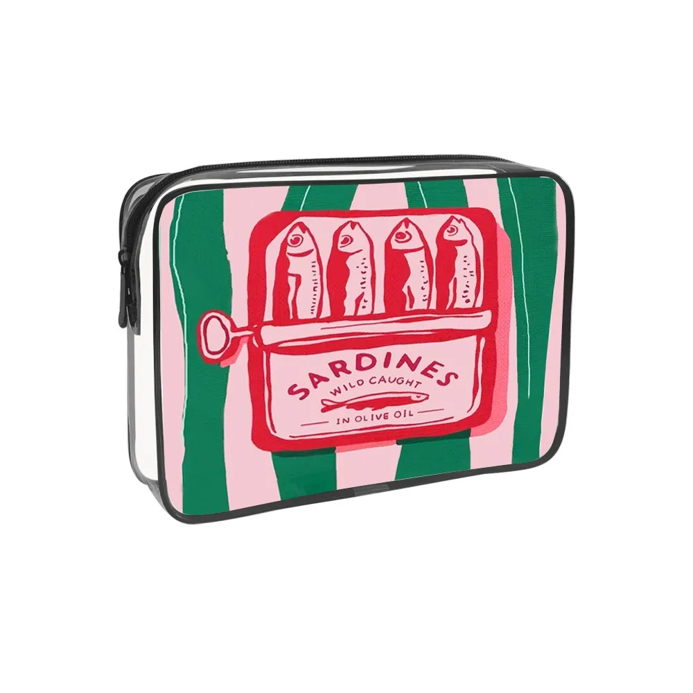 Cute PVC Canned Sardines Makeup Bag Portable Waterproof Pencil Case Pouch Zipper Closure Toiletry Bag for Women