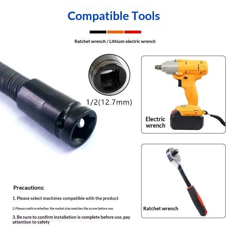 Flexible Socket Extension Bar 360° Rotation High Strength 1/2 Inch Drive for Tight Space Auto Repair Garage Use