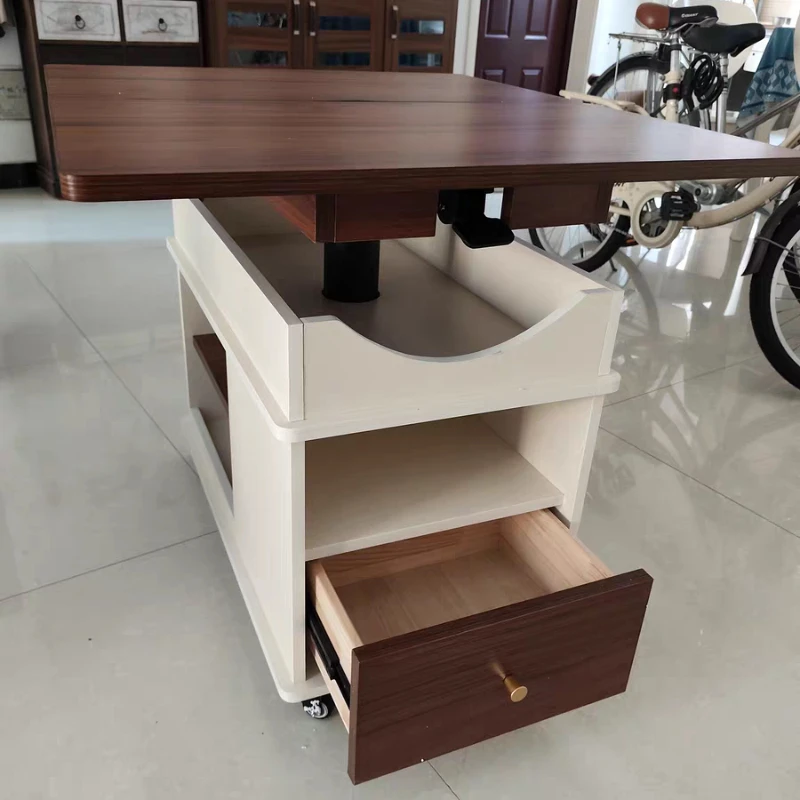 

2025 living room small apartment multi-functional folding sofa side cabinet lifting solid wood coffee table trolley movable tea