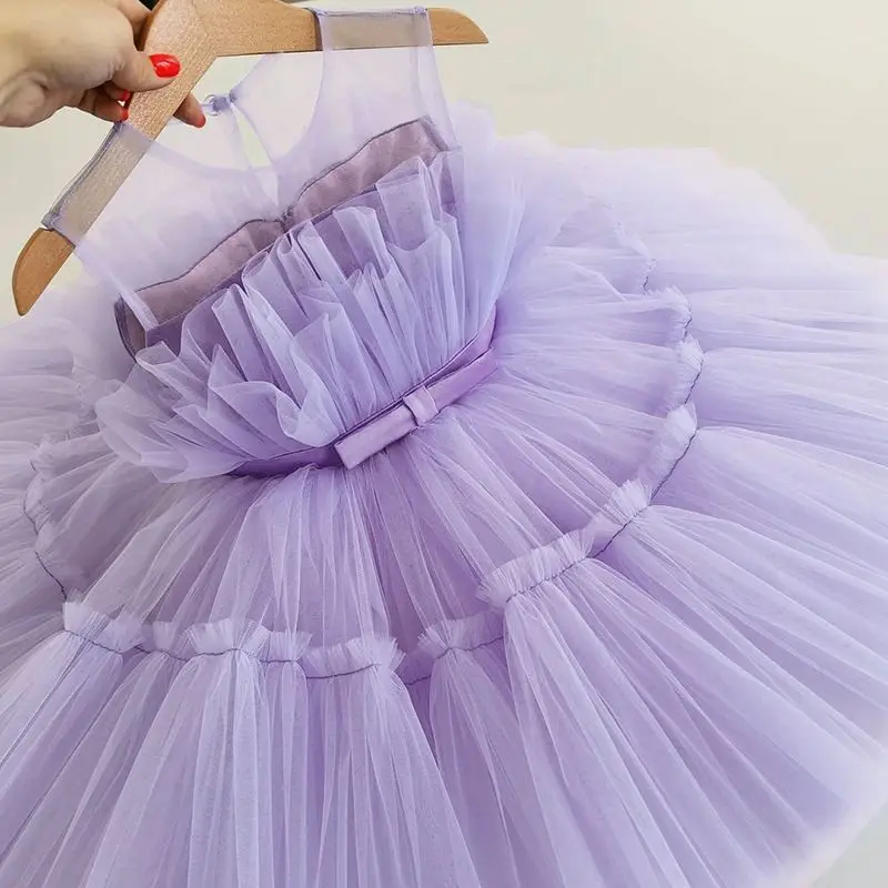 Hot style Summer Chiffon Tuxedo Wedding Dress for Girls 2-8 Years old Sleeveless fluffy Mesh gauze Children Dress