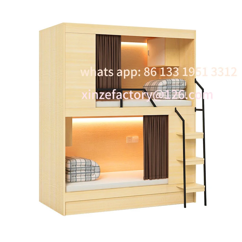 

Student dormitory bunk bed Solid wood bunk bed Youth hostel high and low combination bed Space capsule Hotel bed