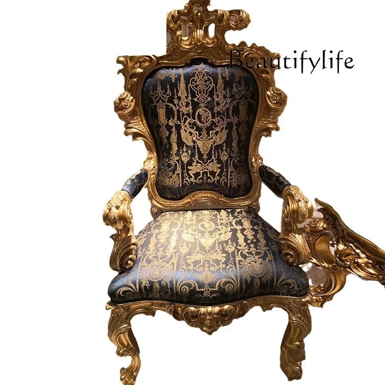 Luxury French Book Chair Court European Solid Wood Dining Chair Premium Fabric Leisure Chair