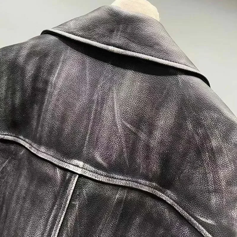 Odzież damska Jesień Zima Typ lokomotywy Kurtka z prawdziwej skóry Płaszcz z kołnierzem Proces starzenia Wysoka jakość