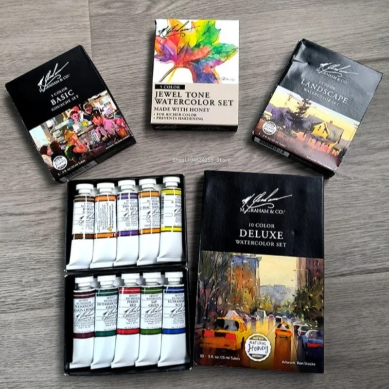 15ml High End Artist Watercolor Pastel Pigments Set of 5 Colors Master Grade 15ml/Tube Professional Watercolor Painting Tools