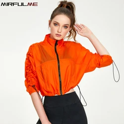 Women Thin Loose Sport Jackets Zipper Yoga Tops Coat Sun-Protective Running Sweatshirts Drawstring Gym Workout Tops Smock Female