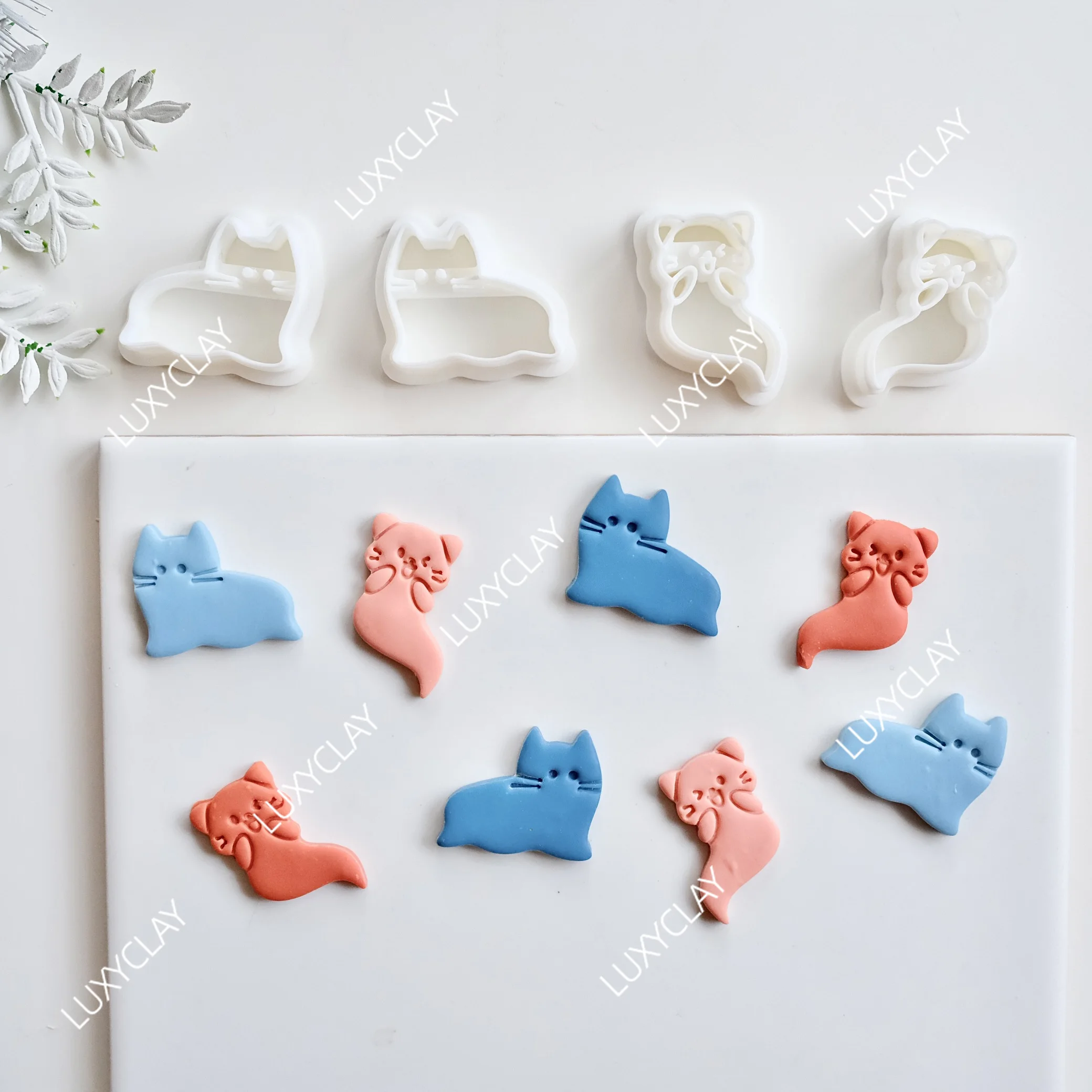 2Pcs/set Cute Cartoon Cat Shape Polymer Clay Earring Cutters, Kitten Shaped Clay Cutter Molds for Handmade Jelwelry Making