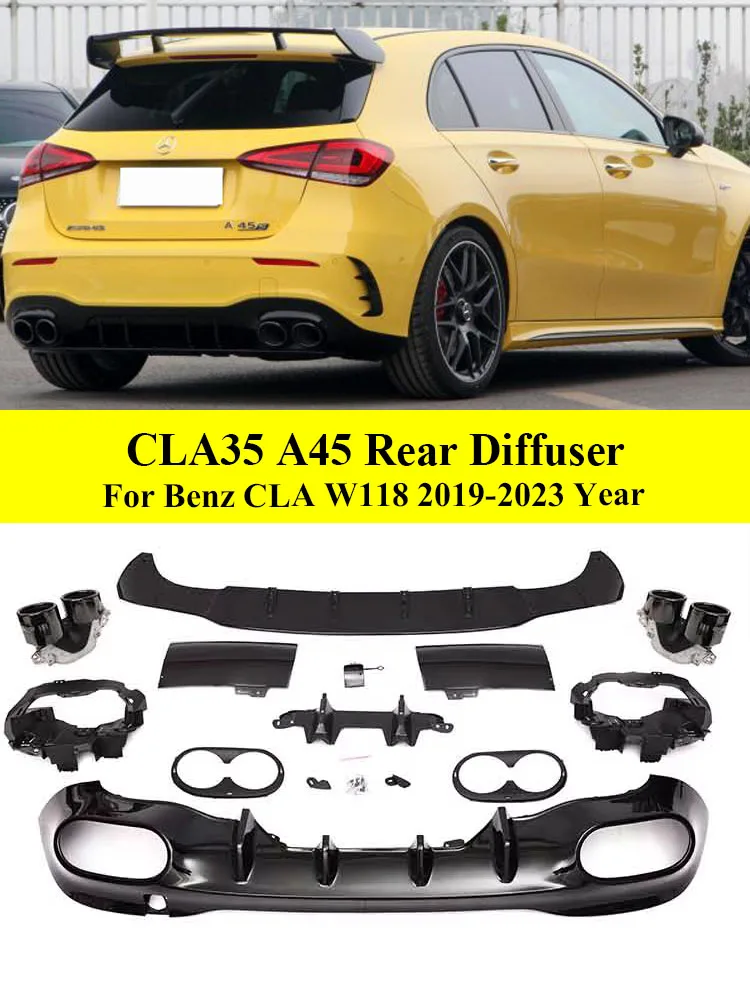 For Mercedes Benz CLA W118 C118 X118 CLA45 CLA35 Rear Diffuser With Exhaust Pipe CLA180 CLA200 CLA250 2019+ AMG Line Accessories