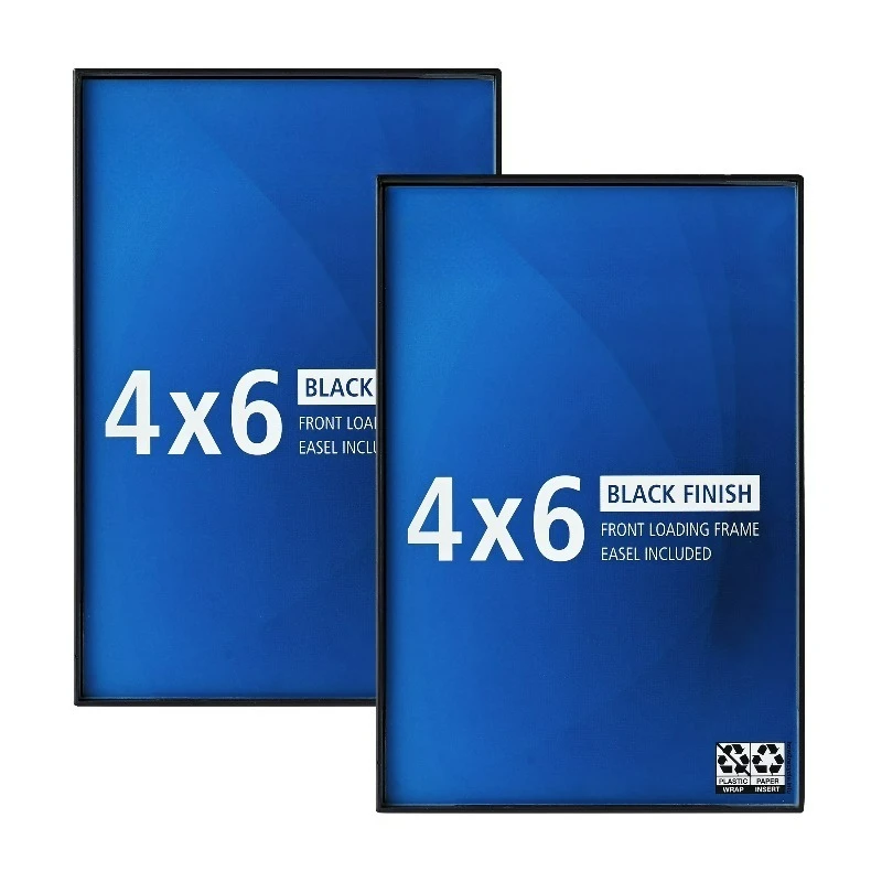 (6 pack)  4x6 Picture Frame – Black Front Loading Wall or Tabletop Photo Frame, Set of 2