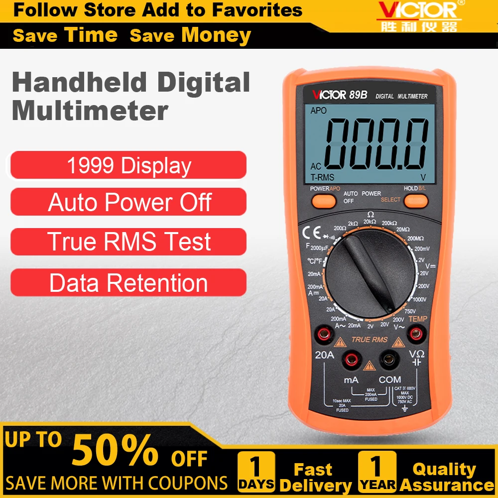 VICTOR 89B 1999 counts lcd display data hold digital multimeter tester multimeter digital professional with diode test auto off