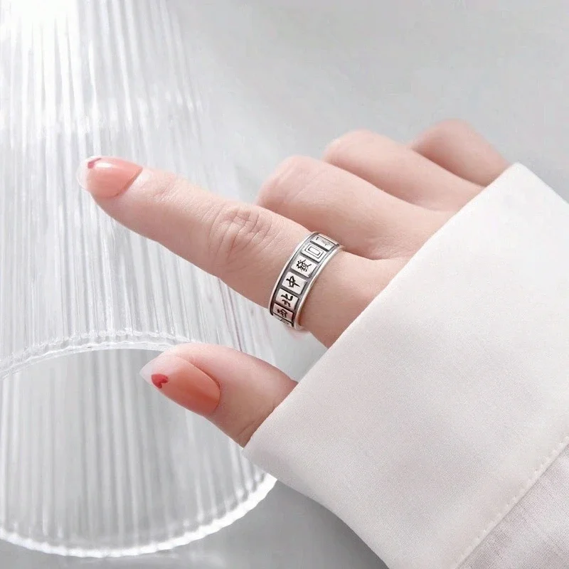 1pc Retro Distressed Mahjong Open Band Ring Fashion Creative Niche Design Index Finger Individual Temperament Womens Daily Wear