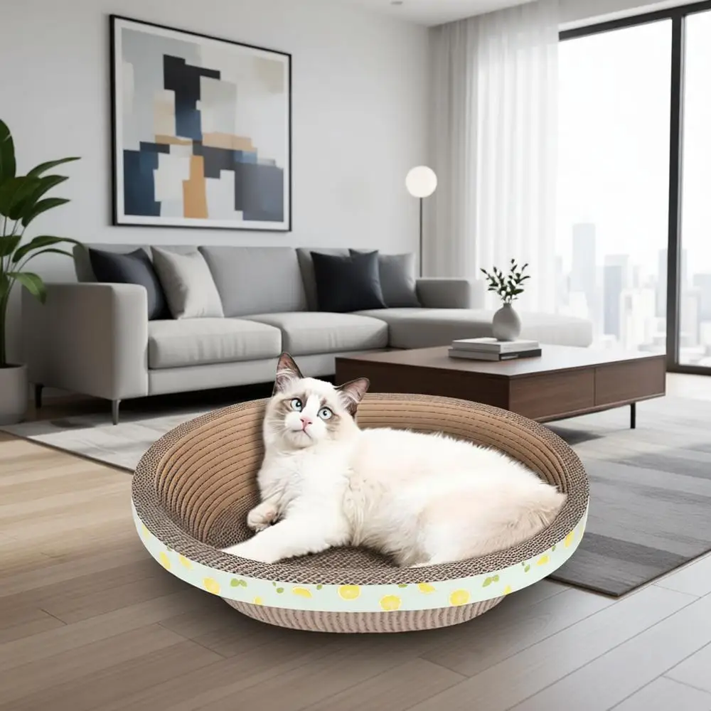 

Oval Cardboard Cat Scratcher Bed Lounge Couch, Large Lounger, Durable Scratch Pad Box, 19.5 x 15.6 x 4.7 Inch