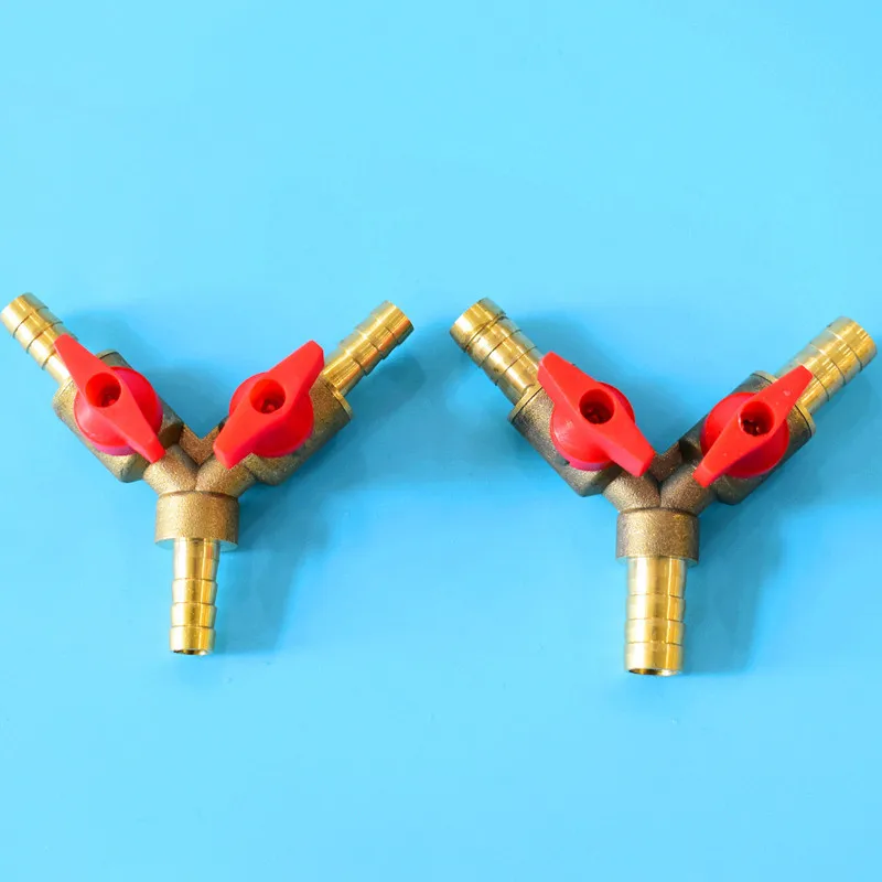 6 8 10mm Hose Barb Y Type Three 3 Way Brass Shut Off Ball Valve Pipe Fitting Connector Adapter For Fuel Gas Water Oil Air