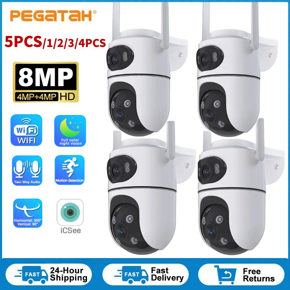 

1-5PCS 4K 8MP Dual Lens Wifi Camera Outdoor PTZ Night Vision Human Detection Track Alarm Security Protection Surveillance IP Cam