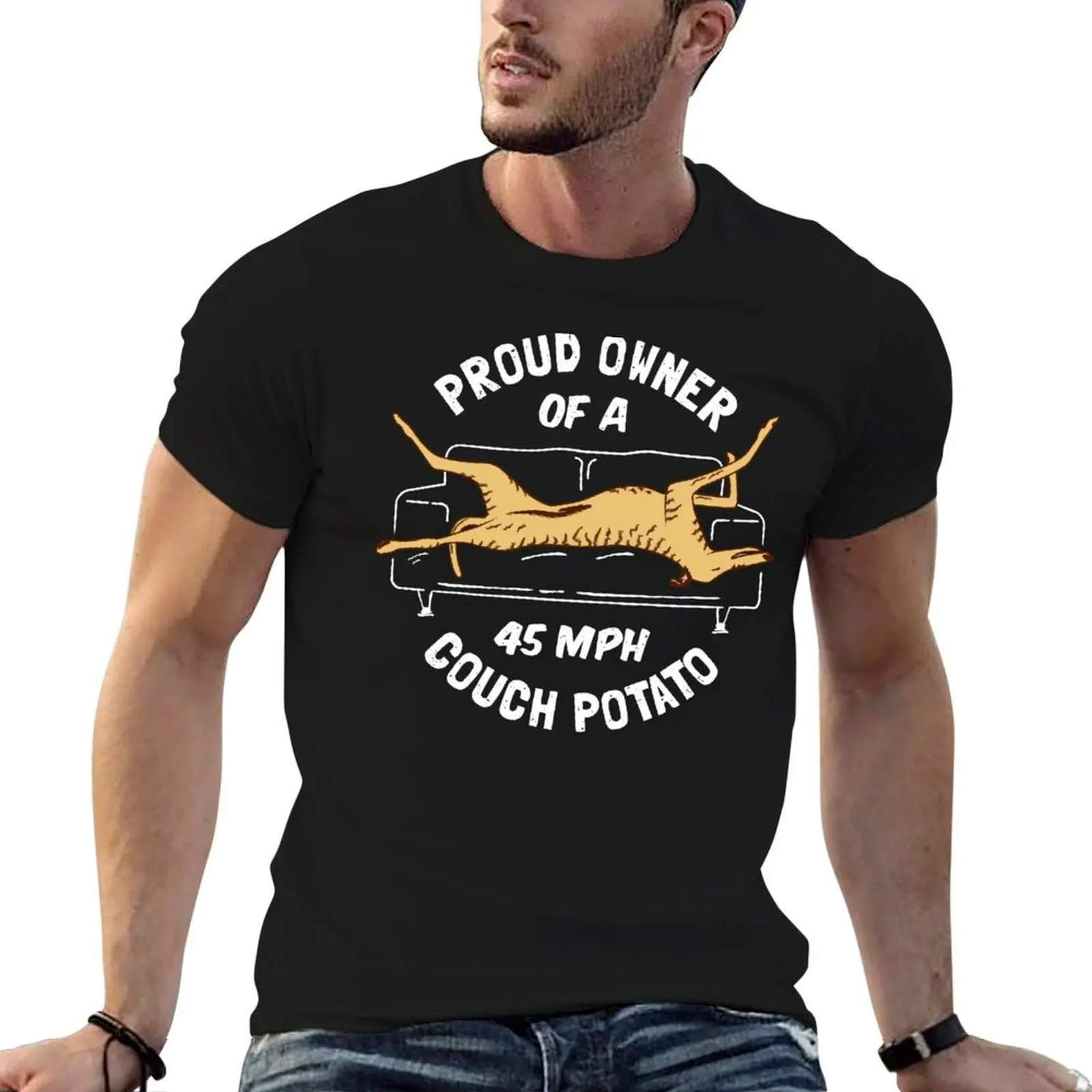 Proud Owner Of A 45MPH Couch Potato - Funny Brindle Greyhound Gift T-Shirt street wear vintage mens workout shirts