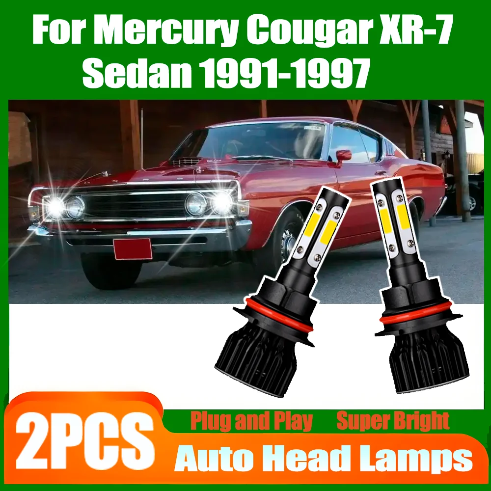 

2 шт. светодиодные фары 6000K Super White 20000LM, автомобильные фары высокой мощности 12V для Mercury Cougar XR-7 Sedan 1991-1997