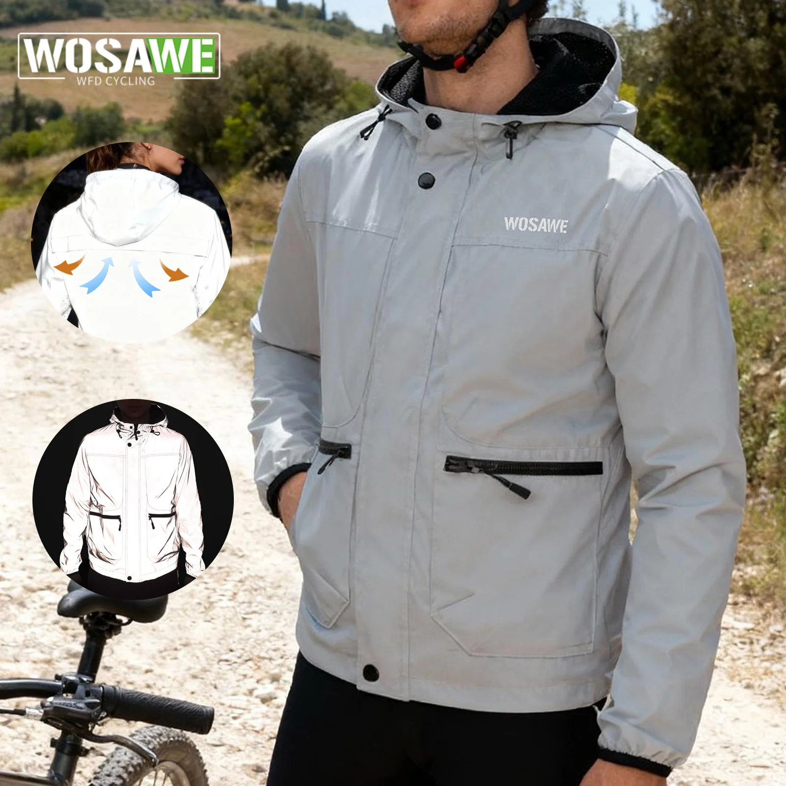 

WOSAWE Cycling Jacket Winter Full Reflective Cycling Windbreak Men Windproof Waterproof Cycling Jacket Man Women