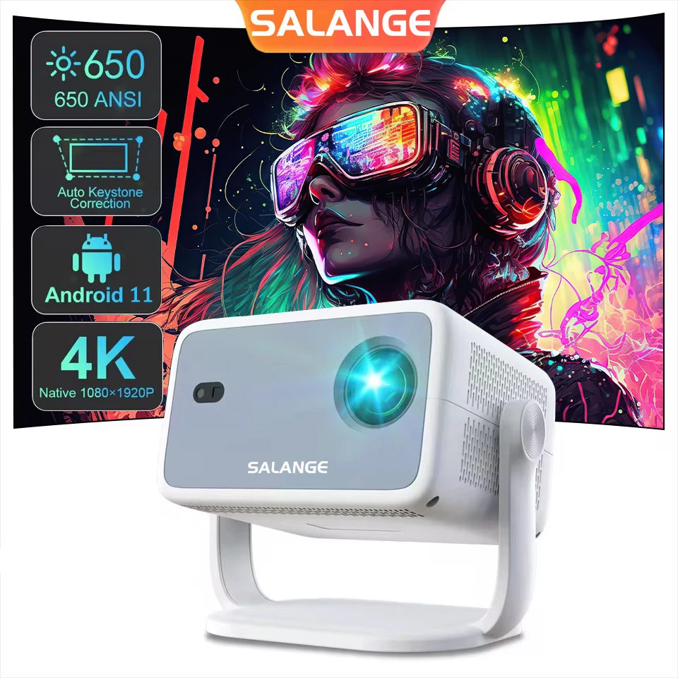 Salange P350 Portable Projector 650 ANSI Support 4K HD 1080P Android11 Bluetooth 5.2 Dual WiFi 6 for Cinema Outdoor Proyector