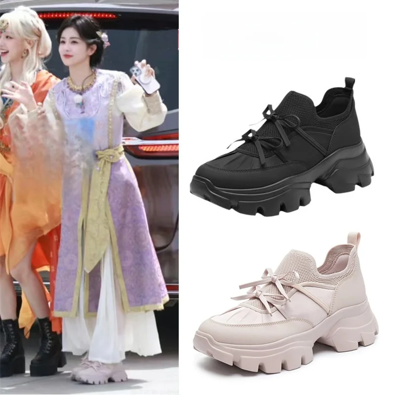 

Women's Sport oes Thi Bot Dad oes Knot Heightening Running oes Casual Faion Spring Summer Autumn