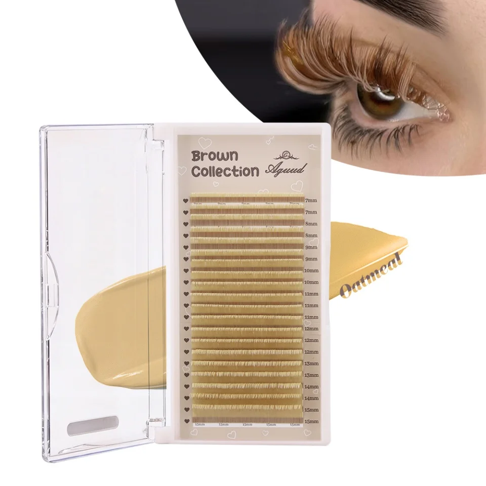 AGUUD Kakobraune Wimpernverlängerungen, 20 Reihen, einzelne, braune, farbige Wimpernverlängerungen, gemischt, 7–15 mm, natürliche, weiche, voluminöse Wimpern. – Detail 9
