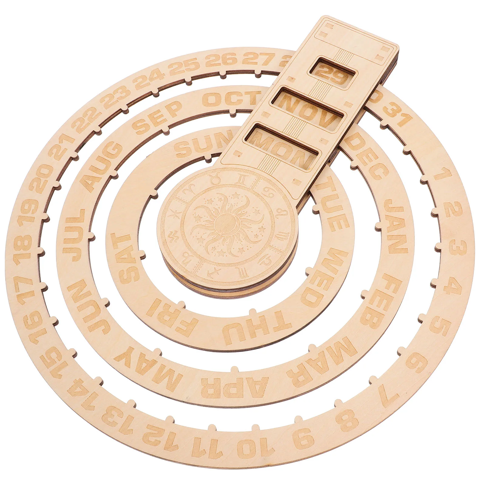 

Wooden Perpetual Calendar Pendant Decorative Wall Changeable for Diy Ring Home Lace Block Advent Boxwood Circular Office
