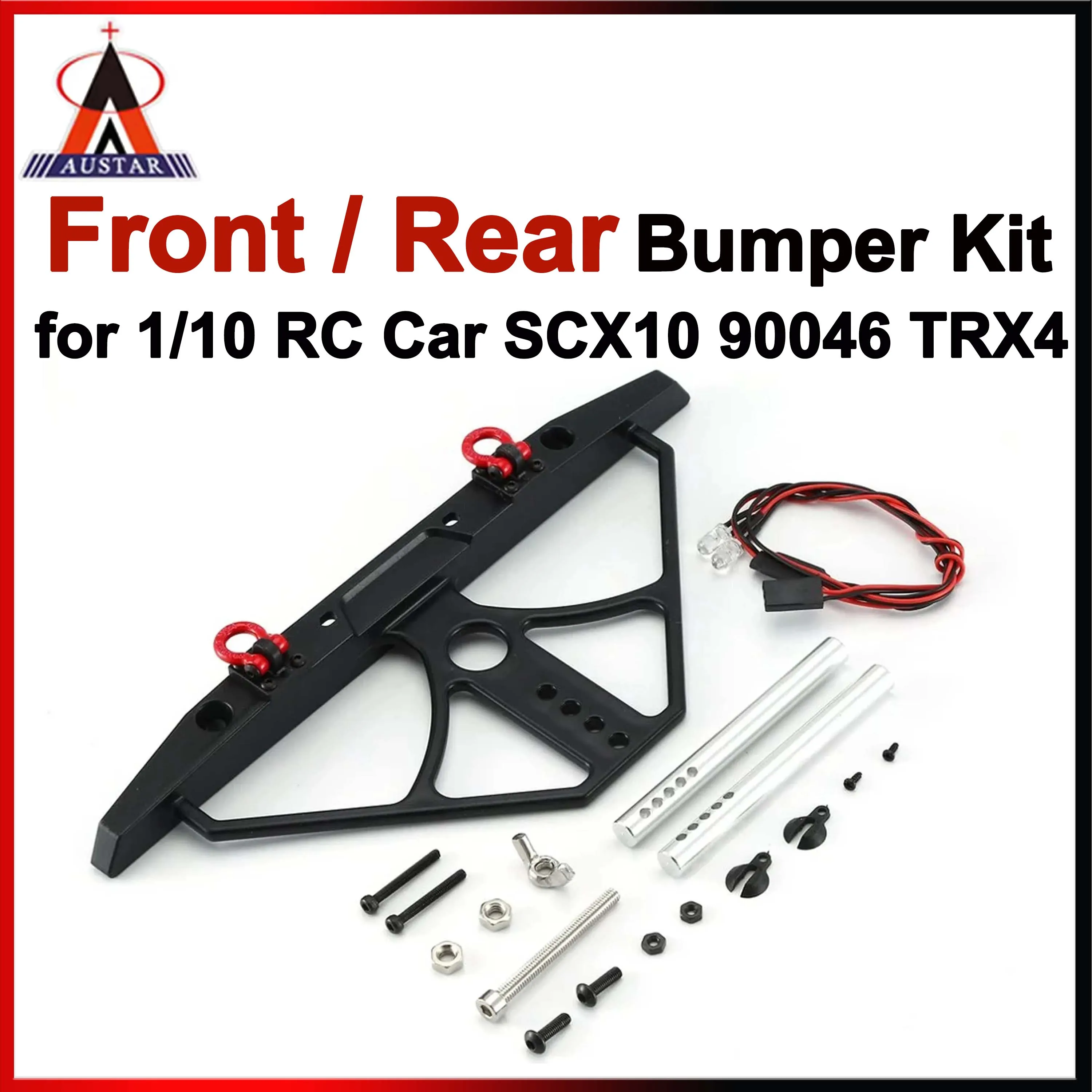 AUSTAR SCX10 TRX4 Hard Plastic Front & Rear Bumper Kit Bull Bar with Light For 1/10 RC Crawler Axial Traxxas 90046 AX103007
