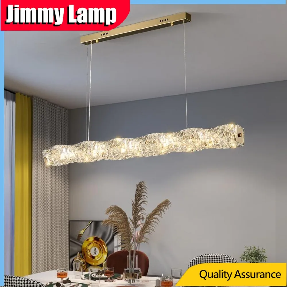 

Modern Restaurant Simple Luxury Crystal Stripe Dining Study LED Crystal Bar Suspension Indoor Living Space Restaurant Chamber