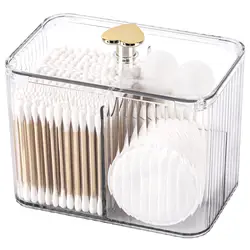 Qtip Holder Dispenser 3-Section Clear Cotton Swab Pad Ball Holder Container Bathroom Organizer Jar Cosmetics Storage Box for Va