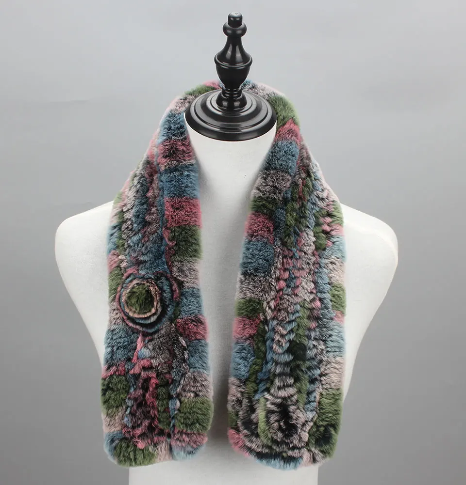 Frauen Stricken Echt Rex Kaninchen Pelz Schal Dame Fashion Floral Rex Kaninchen Pelz Schalldämpfer Heißer Winter Warme Natürliche Pelz Schals neue Stil – Detail 26