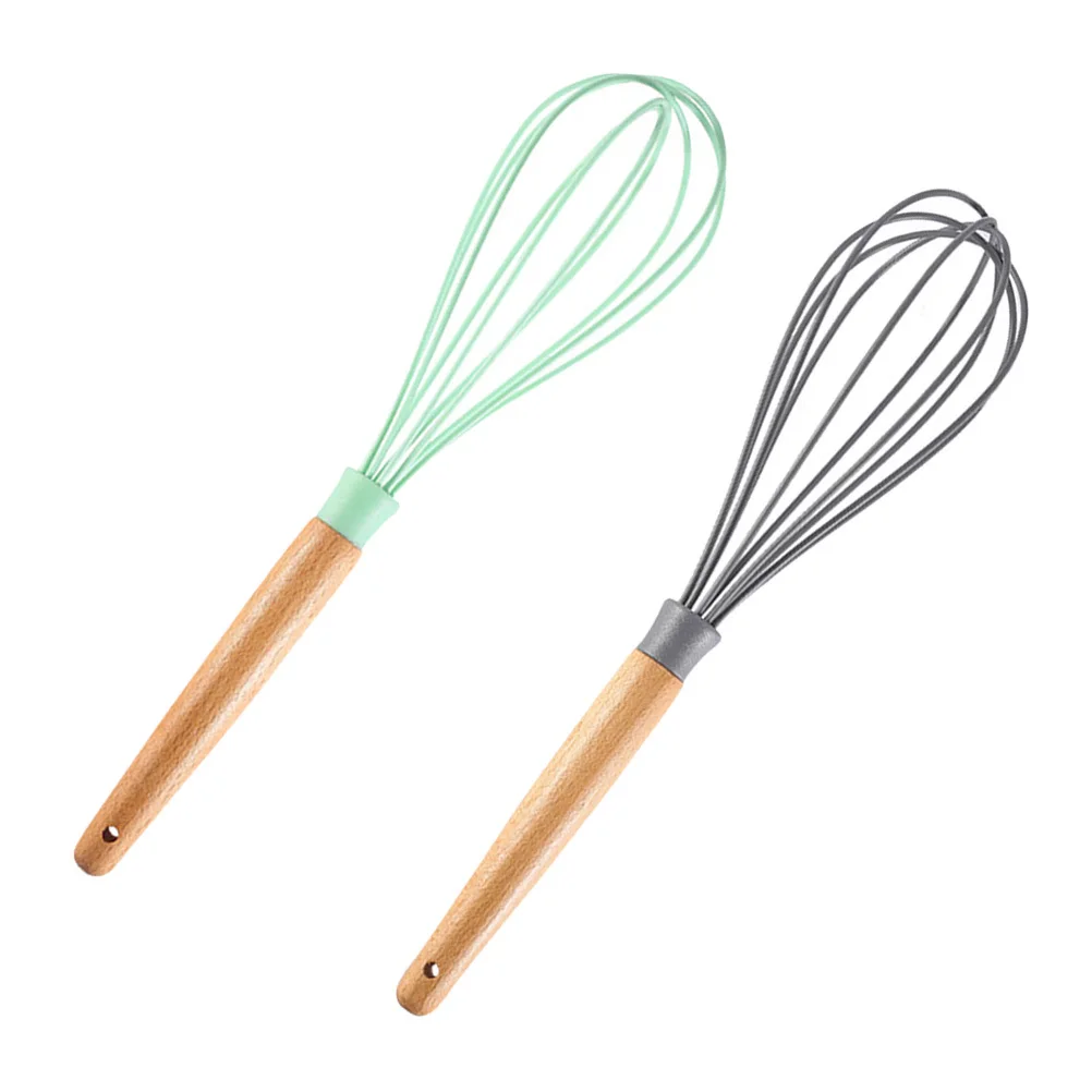 

2Pcs Rotary Stainless Steel Wooden Handle Manual Whisk Kitchen Tool Egg Mixer Cream Blender