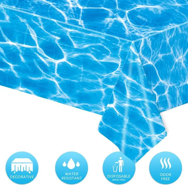 137x274cm Ocean Theme Party Tablecloth: Summer Beach Water Wave Table Cover Pool 1st Birthday Baby Shower