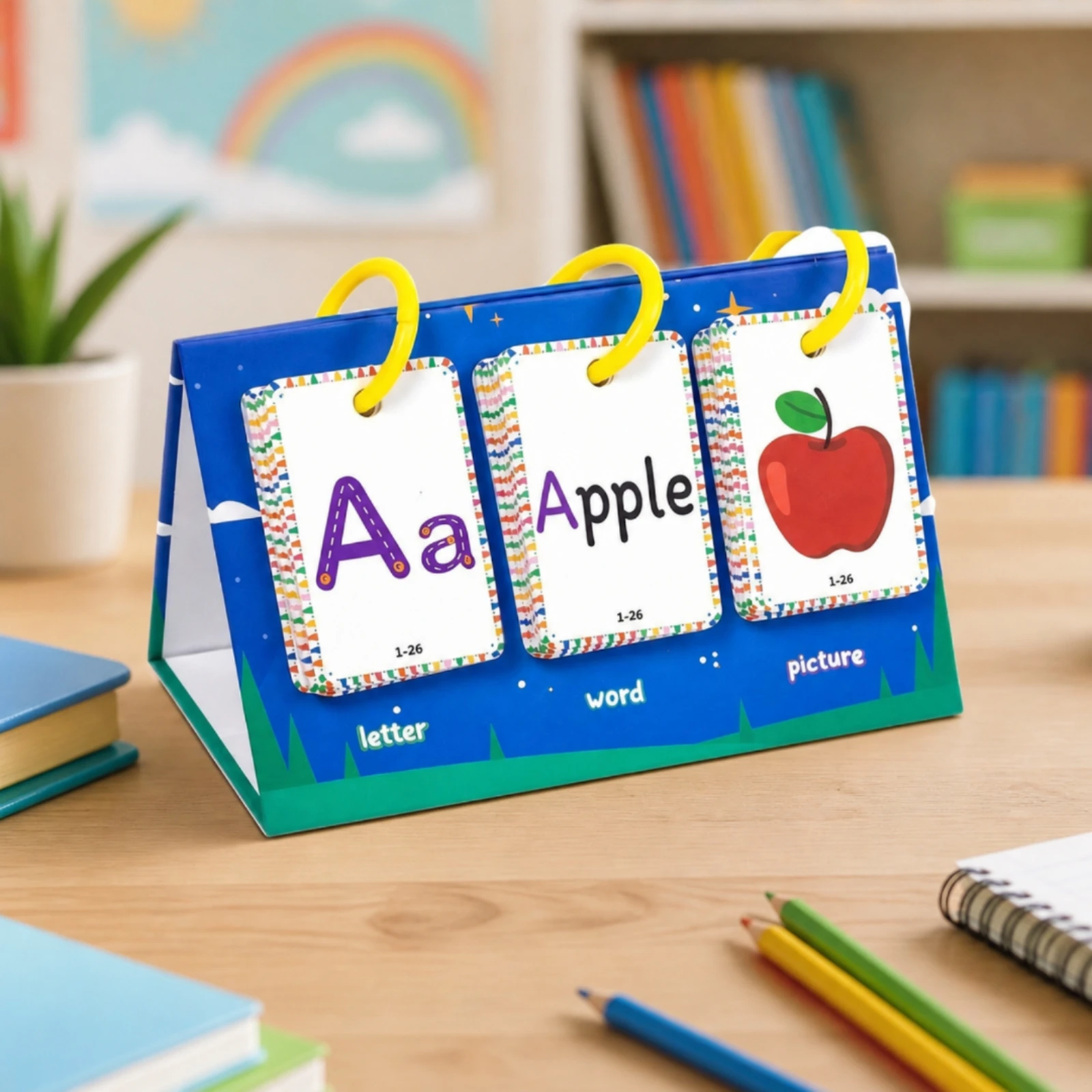 78 Pieces Visual Word Flashcards Educational Flip Flashcards with Binding Rings First Words Flash Cards Colorful Learning Tool