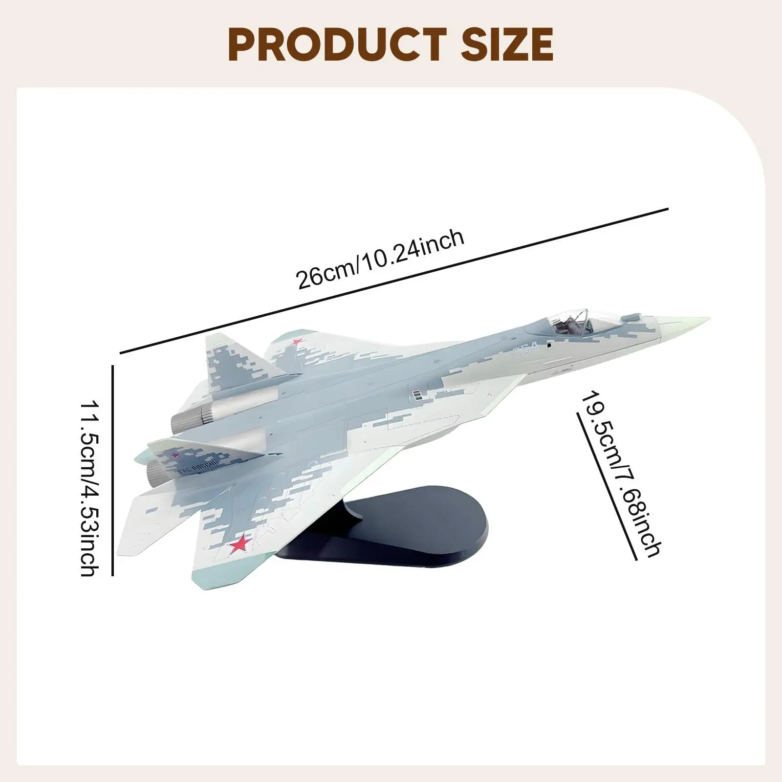 

Масштабная модель истребителя Су-57 в масштабе 1:72, декоративная, с подставкой, российская модель реактивного самолета, миниатюрный самолет для подарка, для дома, для стола