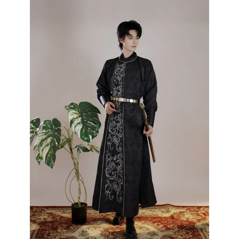 Hanfu improved Tang round embroidery for men and women of the same style Kusa black dark pattern handsome