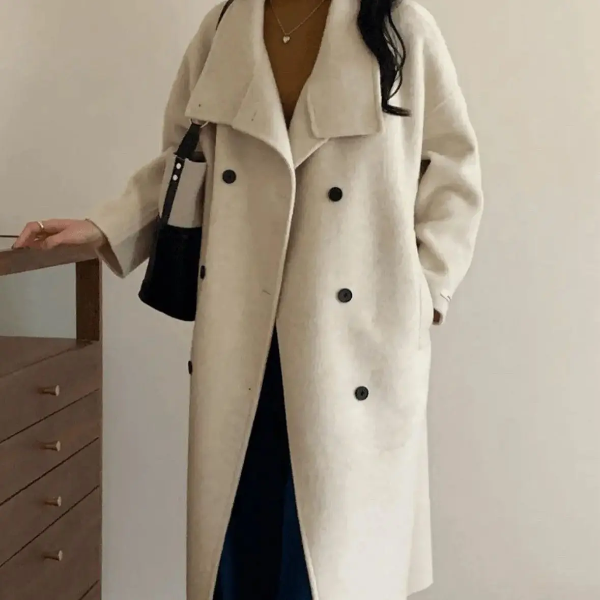 Fashion Double-Sided Cashmere Coat for Women Autumn and Winter Mid-Length Woolen Coat Ladies Elegant Parka Simple Loose Comfort