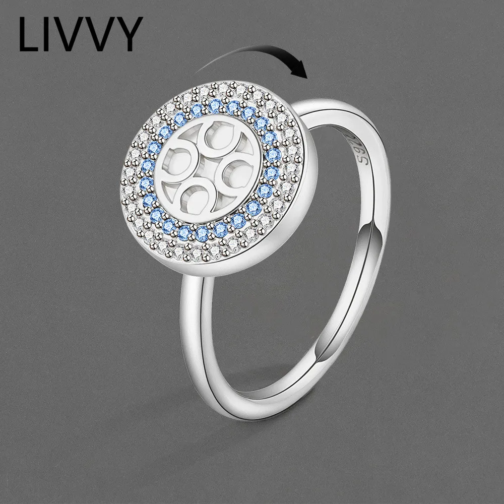 

LIVVY New Silver Color Creative Round Zircon Rotate Round Ring For Women New Fashion Party Jewelry Birthday Gifts