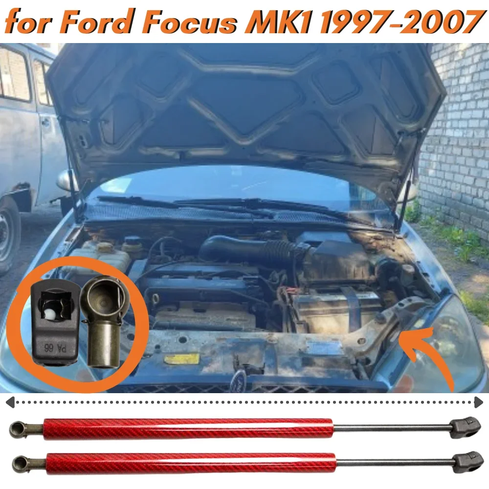 

Qty(2) Hood Struts for Ford Focus MK1 1997-2007 Front Bonnet Carbon Fiber Gas Springs Shock Absorbers Lift Supports Arm Bars