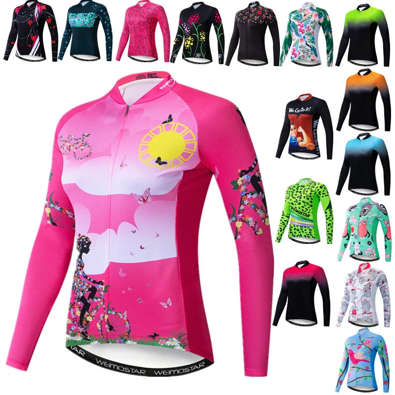 

Pink Womens Cycling Jersey Long Sleeve Bike Shirt Ladies Mountain Bicycle Clothing Tops Road Cycling Shirt Anti-UV Biking Jersey