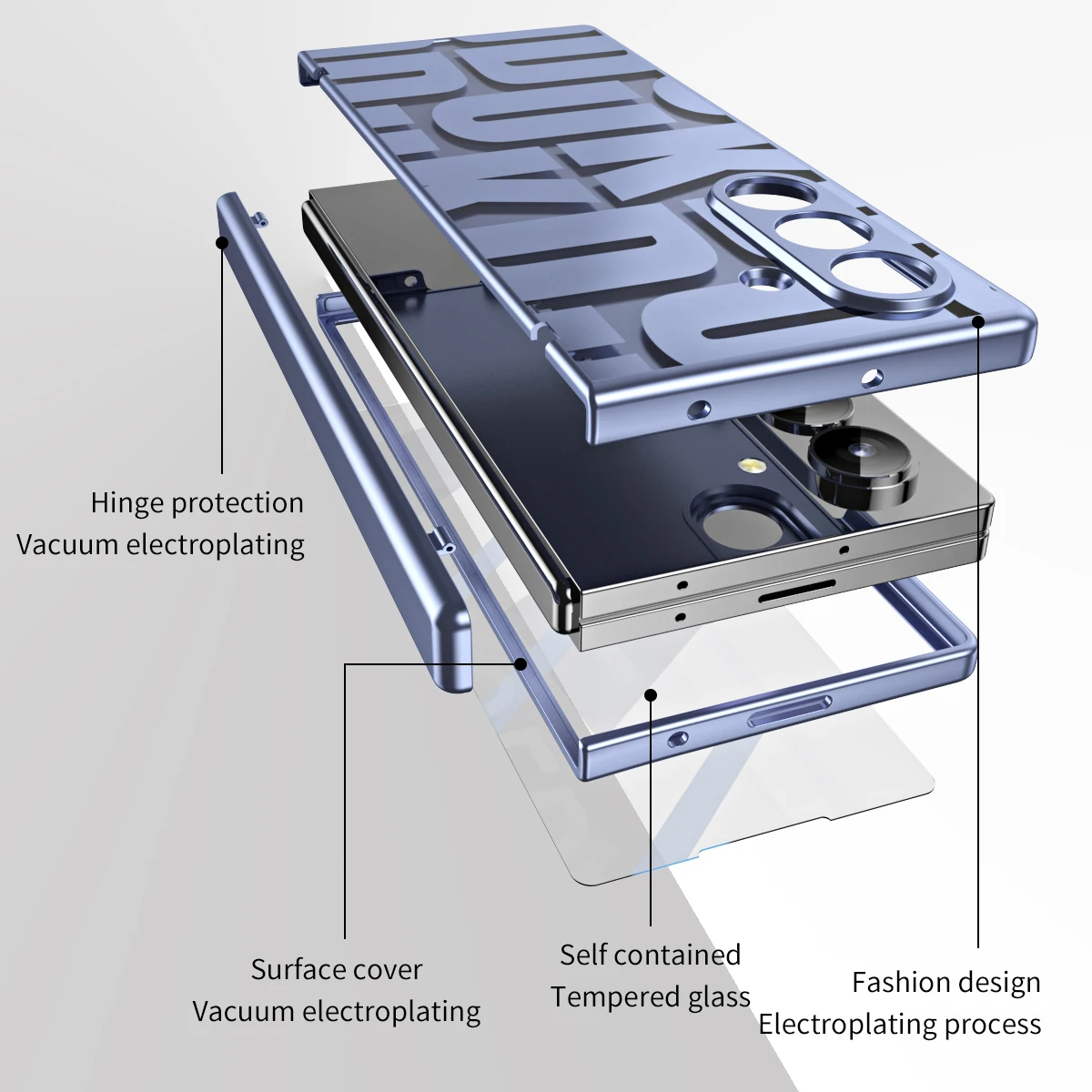 Casing Penutup Belakang PC Keras Lapis Listrik Huruf Modis untuk Samsung Galaxy Z Lipat 7 6 5 4 3 2 dengan Film Layar Kaca