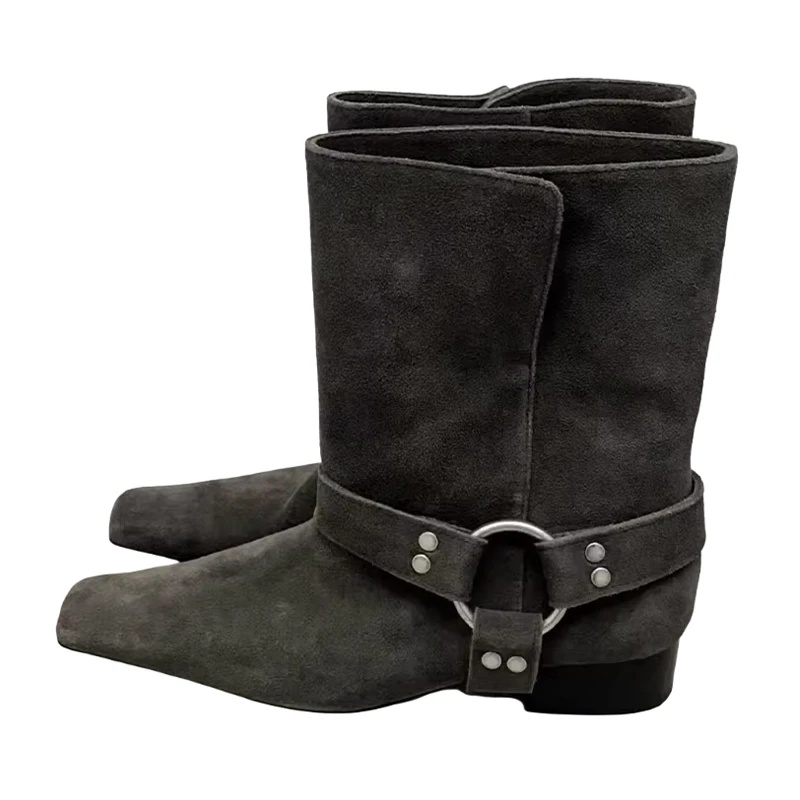 الكاحل الأحذية النسائية موضة منتصف الكعب أحذية جديدة الجلد المدبوغ مصمم أحذية الشتاء امرأة 2025 أشار تو فستان Mujer تشيلسي بوتاس #1