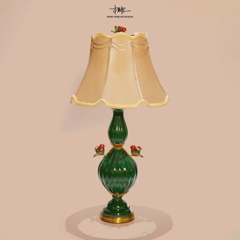 

porcelain inlaid copper light emerald green desk lamp, light luxury decoration bedroom, desktop creativity, bedside ornament