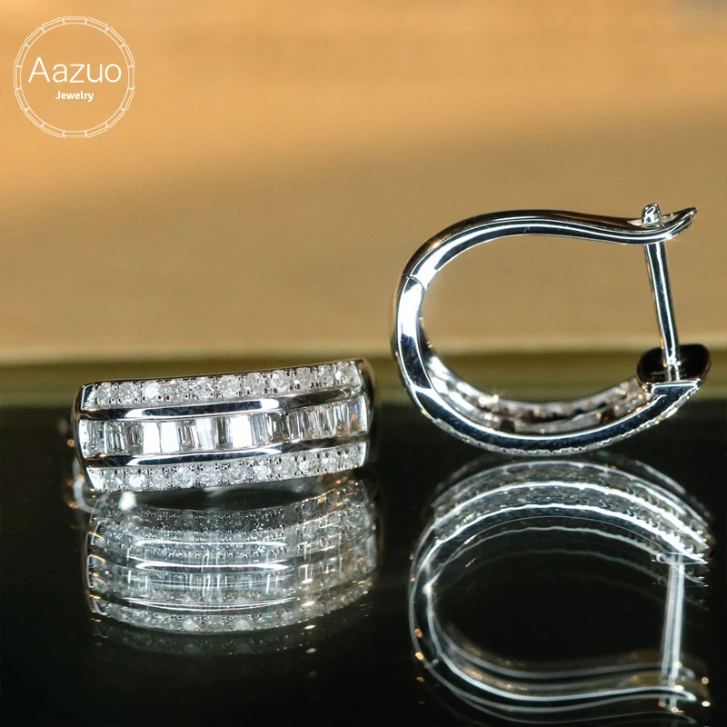 

Aazuo Luxury Jewelry 18K White Gold Natrual Diamonds 0.50ct Classic Hoop Earrings For Baby Girl Friend Fashon Gift Thin Au750