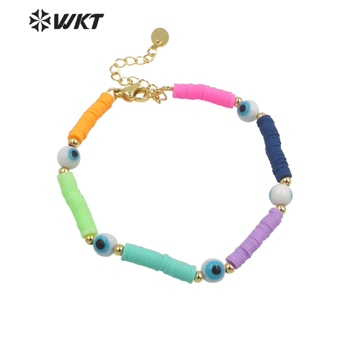 

WT-MPB072 WKT NEW design rainbow color women Evil eye resin beads Bracelet unique collection round Ceramic eye beads bracelets