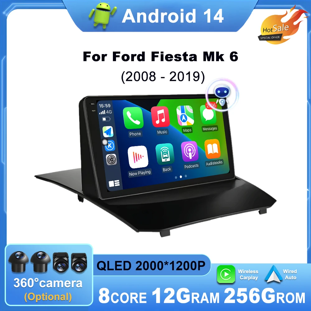 Android 14 Wireless Carplay For Ford Fiesta Mk 6 2008 - 2019 Car Radio Multimedia Player Head Unit GPS Navigation DSP Stereo 9