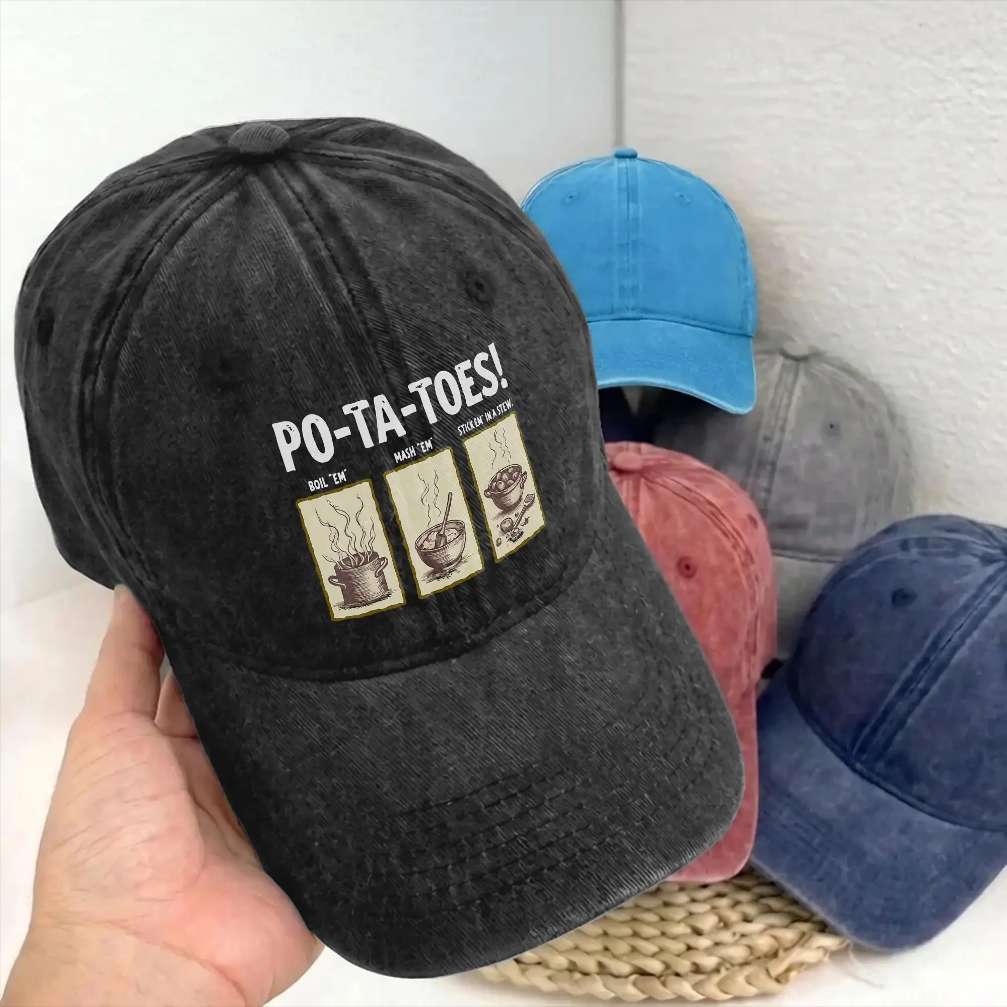 Taters Po-ta-toes Funny Unisex Unstructured Baseball Cap Boil Mash Stick Em Distressed Denim Hats Outdoor Adjustable Snapback