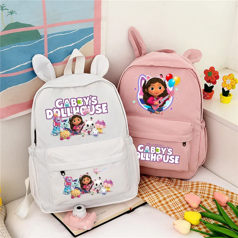 

Gabby Dollhouses Backpack for Girl Student Teenager Rucksack Cute Anime Women Casual Mochila Travel Rabbit Ears Kids School Bag