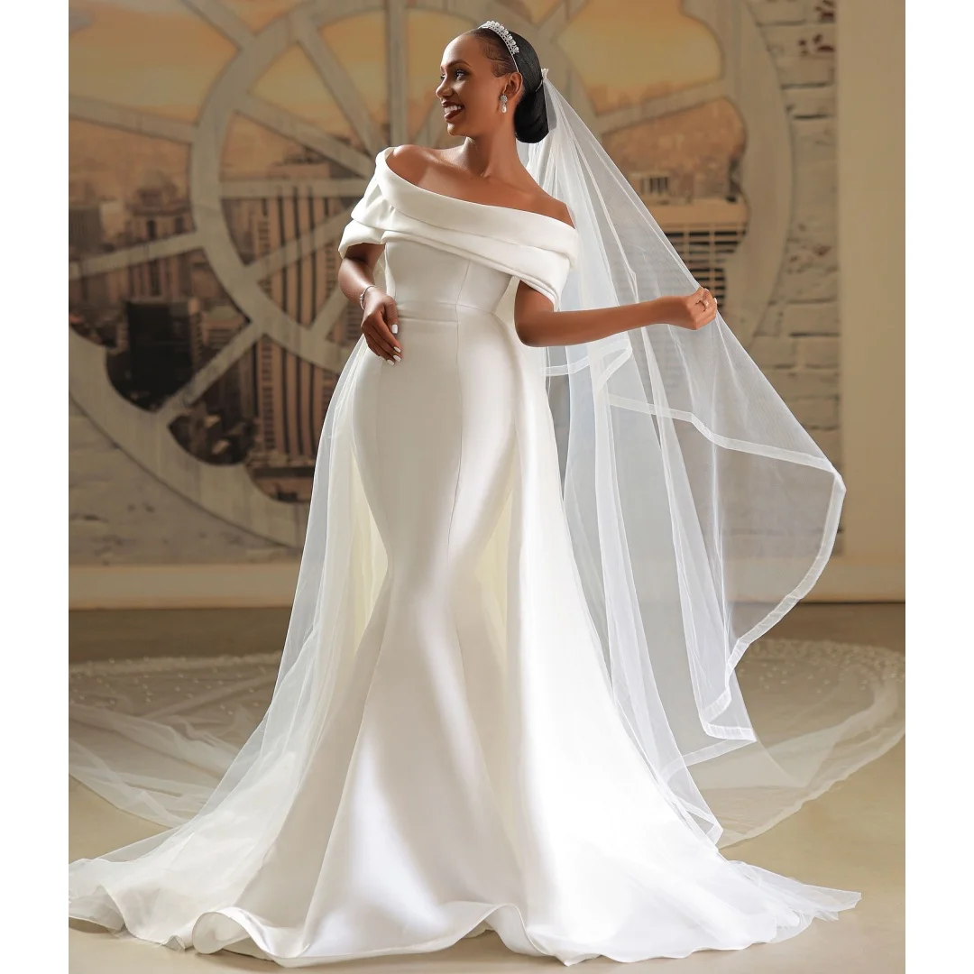 

Satin Mermaid Wedding Dresses Elegant Off Shoulder Vestido de Novia Bride Second Reception Gown Retro Robe De Soirée Customized