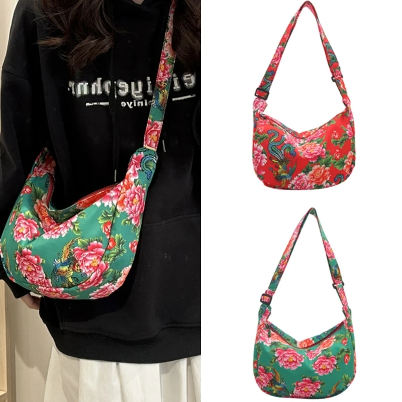 

Women Northeast Flower Shoulder Bag Lady Girls Casual All-match Dumpling Bag Large Capacity Crossbody Messenger Bag for New Year