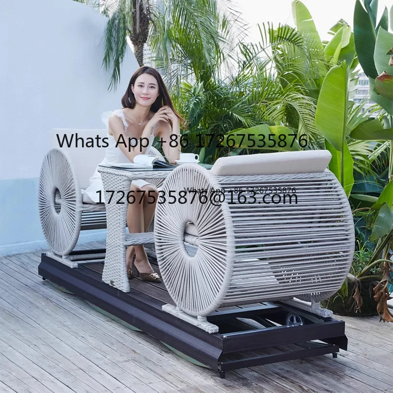 

Waterproof double wheel rocker outdoor power rocker balcony courtyard home rattan lazy lounger