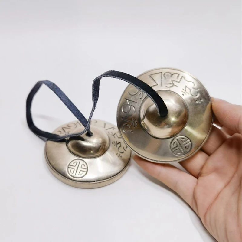 Nepal Tinkle Bell White Copper Cymbal Tibetan Bells with Bag Retro Buddhist Meditation Bell Sound Healing Instrument Collection